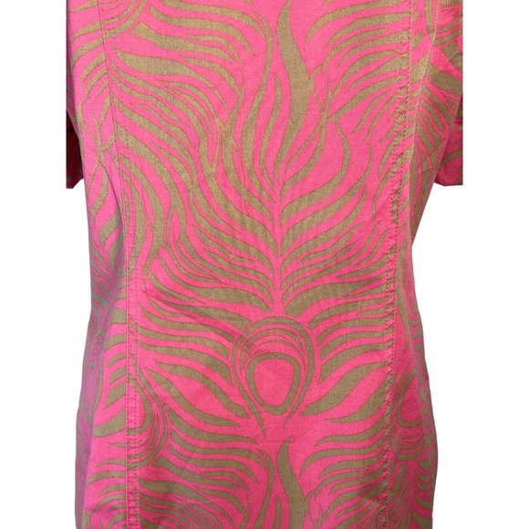Lilly Pulitzer Shirt Dress 4 Pink Tan Peacock Print Twill - Picture 5 of 12